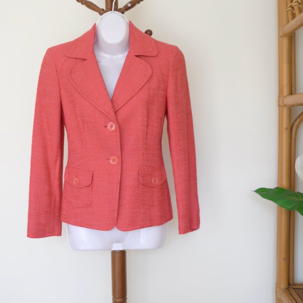 Talbots Women's Pink/Salmon Italian Fabric Tweed Fully-Lined Blazer 2P